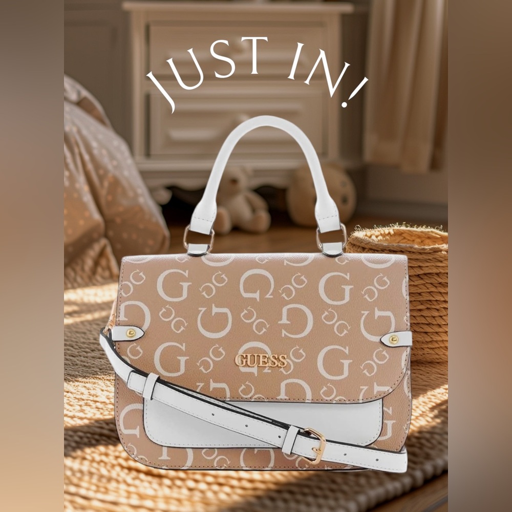 GUESS Women's Keston Caramel Tan Brown Logo Print Crossbody Bag Handbag